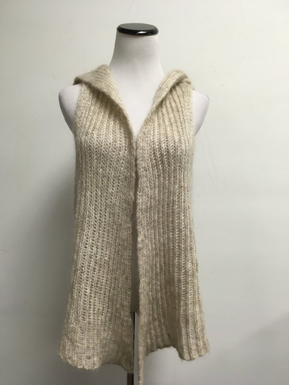Eileen Fisher beige open hooded sleeveless cardigan sweater vest S